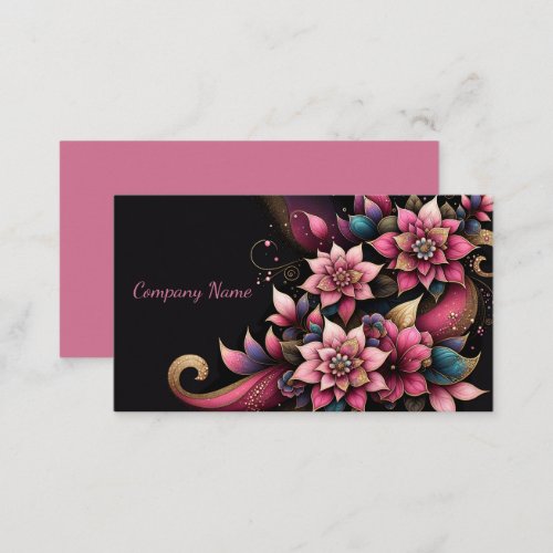 Pink Floral and Golden Glitter Design Business Card