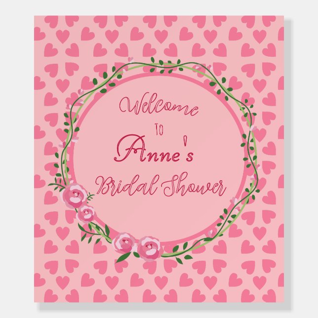 Pink Floral and Hearts Bridal Shower Party Boards (Front)