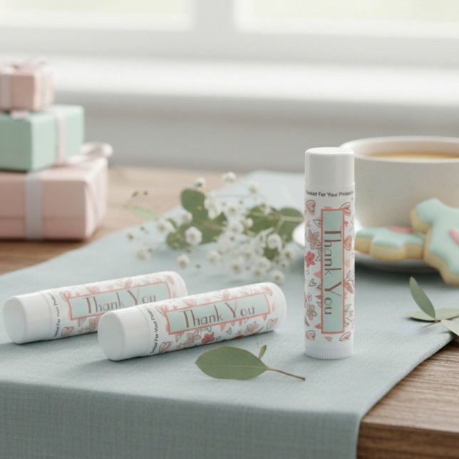 Pink Floral and Hearts Thank You Favor Lip Balm (Creator Uploaded)