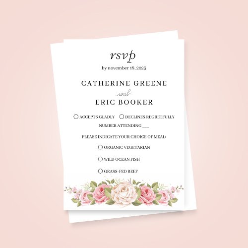 Pink Floral And Leaves RSVP Card