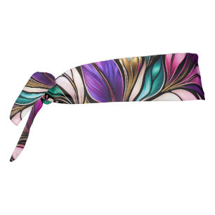 Pink Floral and leaves Stained Glass Look Tie Headband