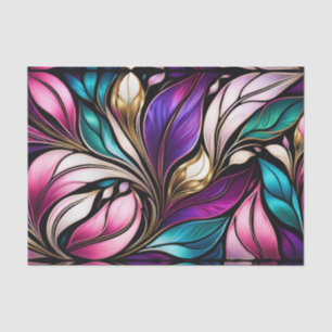 Pink Floral and leaves Stained Glass Look Tissue Paper