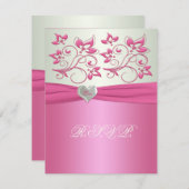 Pink Floral and Pale Green with Love Heart II RSVP Invitation (Front/Back)
