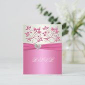 Pink Floral and Pale Green with Love Heart II RSVP Invitation (Standing Front)