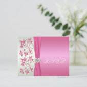 Pink Floral and Pale Green with Love Heart RSVP Invitation (Standing Front)