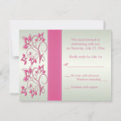 Pink Floral and Pale Green with Love Heart RSVP Invitation (Back)