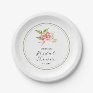 Pink Floral and Sage Green Bridal Shower Paper Plates