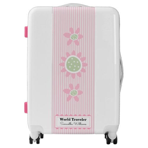 Pink Floral and Stripes Monogrammed Bohemian Luggage