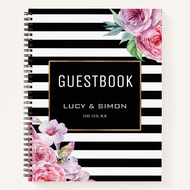 Pink Floral and Stripes Notebook (Front)