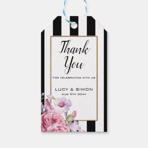 Pink Floral and Stripes Thank you Tags