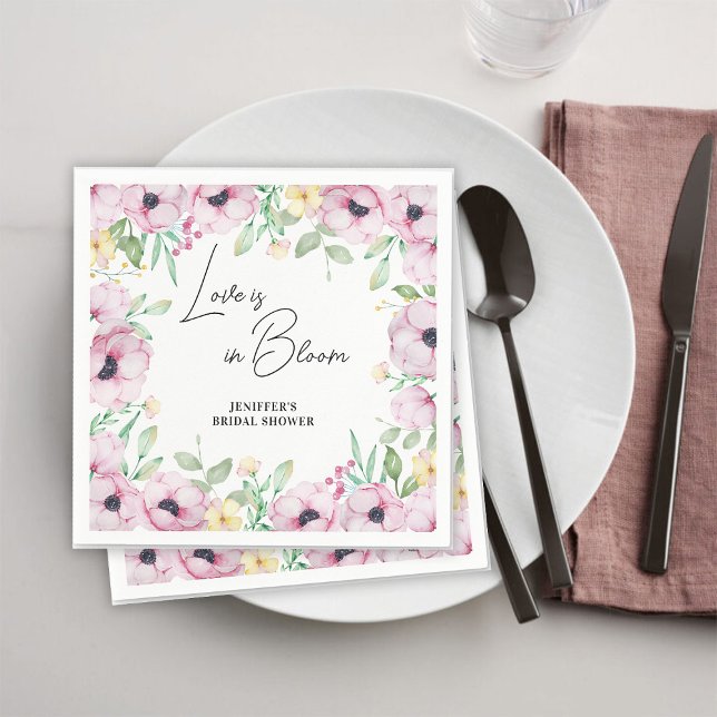 Pink Floral Anemone Love is in Bloom Bridal Shower Napkins (Creator Uploaded)