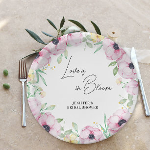 Pink Floral Anemone Love is in Bloom Bridal Shower Paper Plates