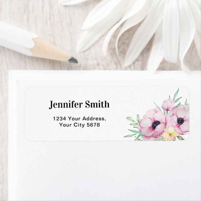 Pink Floral Anemones Address Label (Insitu)