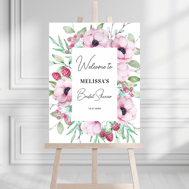 Pink Floral Anemones Bridal shower Welcome Foam Board (Creator Uploaded)