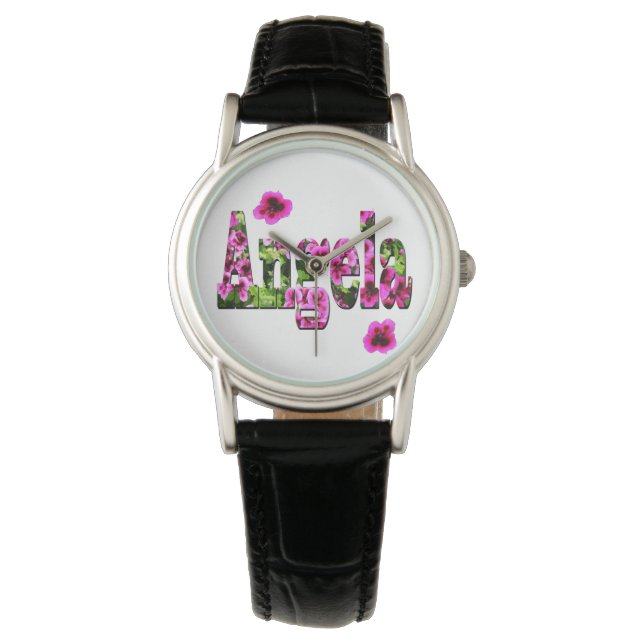 Pink Floral Angela Name Logo,   Watch (Front)