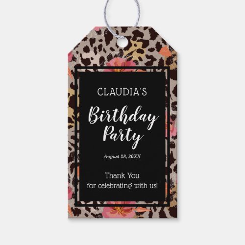 Pink Floral Animal Print Birthday Party Thank You Gift Tags
