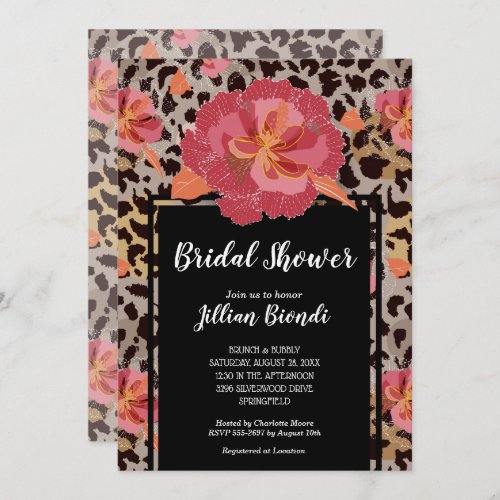 Pink Floral Animal Print Bridal Shower Invitation