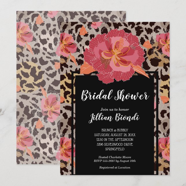 Pink Floral Animal Print Bridal Shower Invites (Front/Back)