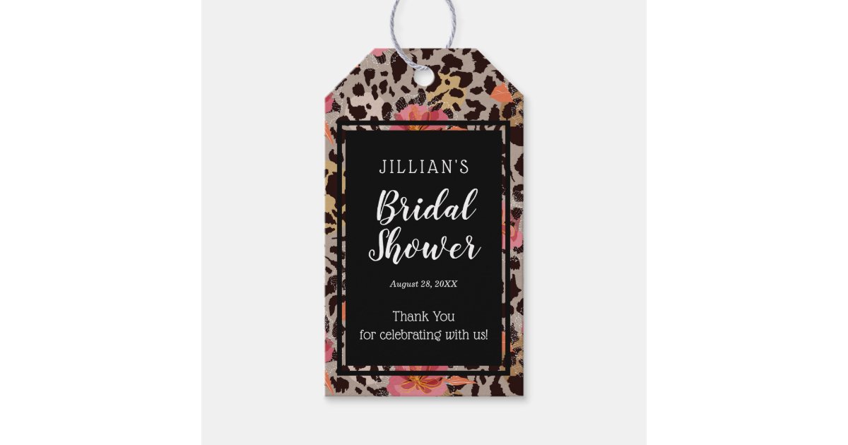 Pink Floral Animal Print Bridal Shower Thank You Gift Tags | Zazzle