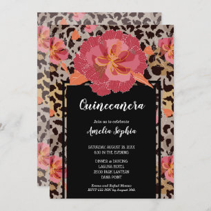 Pink Floral Animal Print Quinceañera Invitations