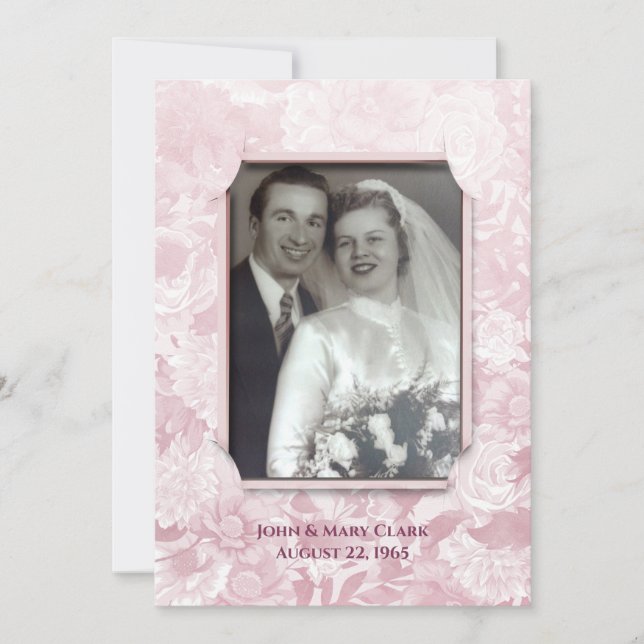 pink floral anniversary party photo frame invitation (Front)