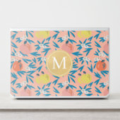 Pink Floral & Apple Pattern Gold Monogram HP Laptop Skin (Front)