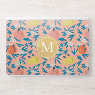 Pink Floral & Apple Pattern Gold Monogram HP Laptop Skin
