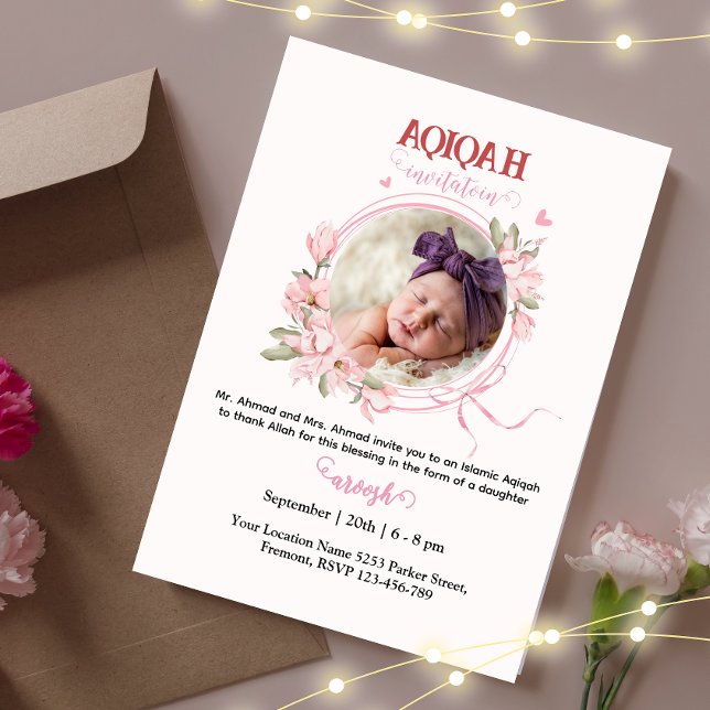 Pink Floral Aqeeqah- Aqiqah- Invitation (Creator Uploaded)