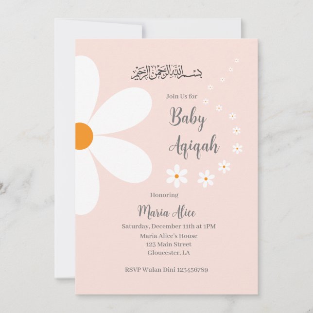 pink floral aqiqah invitation (Front)