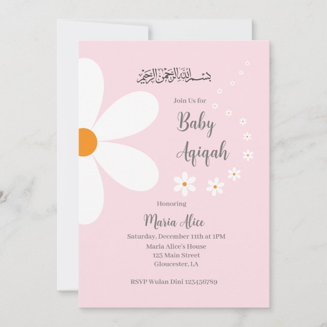 pink floral aqiqah invitation (Front)