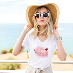 Pink Floral Arabic Good Evening T-Shirt 