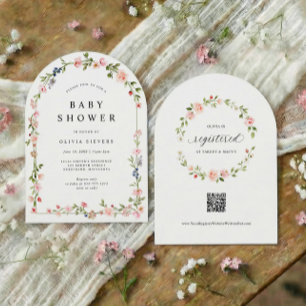 Pink Floral Arch Baby Girl Shower Invitation