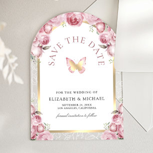 Pink Floral Arch Butterfly Wedding Save the Date