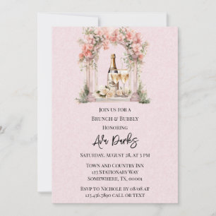 Pink Floral Arch Champaign Brunch & Bubbly Invitation