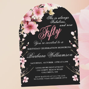 Pink Floral Arch Elegance 50 & Fab Birthday Party Invitation