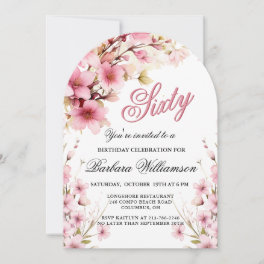 Pink Floral Arch Elegance 60th Birthday Party Invitation