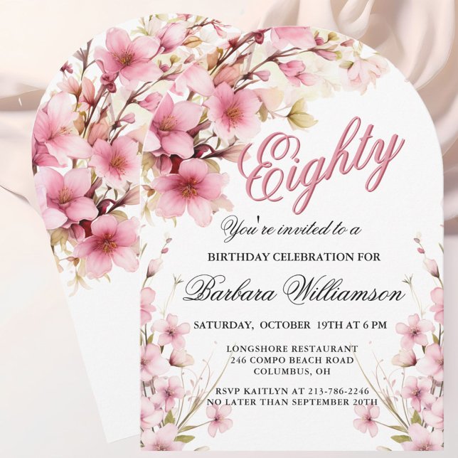 Pink Floral Arch Elegance 80th Birthday Party Invitation (Creator Uploaded)