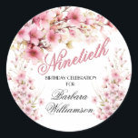 Pink Floral Arch Elegance 90th Birthday Party Classic Round Sticker<br><div class="desc">Start this special 90th birthday celebration in a elegant style with this beautifully feminine gentle floral sticker with hand painted watercolor mixed wildflowers. All of the text can be personalized for your party including the guest of honor's age. If you have any special requests or require design assistance, just send...</div>