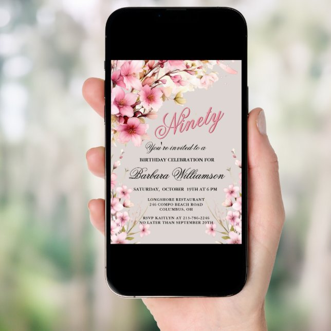 Pink Floral Arch Elegance 90th Birthday Party Invitation (Front Digital)