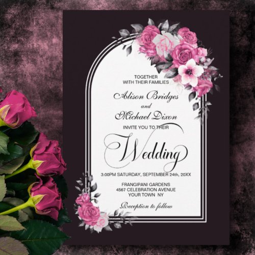 Pink Floral Arch Mulberry Wedding Invitation