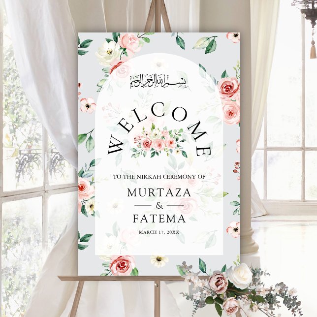Pink Floral Arch Muslim Wedding Welcome Sign (Creator Uploaded)
