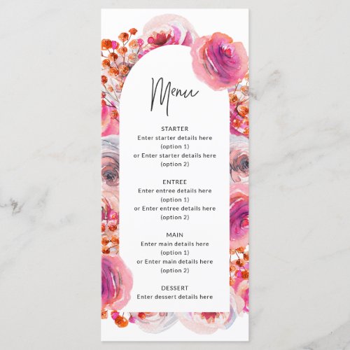 Pink Floral Arch Petals  Prosecco Bridal Shower Menu