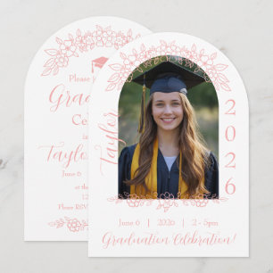 Pink Floral Arch Photo Graduation Invitation 2026