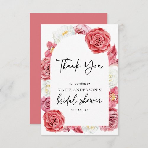 Pink Floral Arch Summer Bridal Shower  Thank You Card