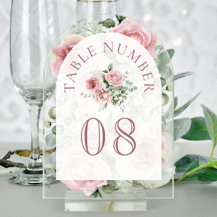 Pink Floral Arch Wedding Acrylic Table Number