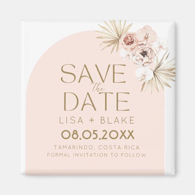 Pink Floral Arch Wedding Save the Date Magnet (Front)