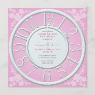 Pink Floral Around the Clock Bridal Shower Invite