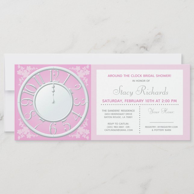 Pink Floral Around the Clock Shower Invite (Front)