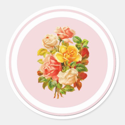 Pink Floral Arrangement Vintage Roses Classic Round Sticker