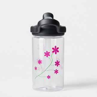Pink Floral Art Custom Cut Vinyl Sticker Water Bottle